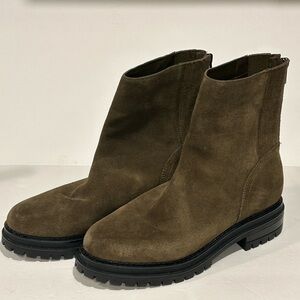 Calvin Klein Womens Greg Suede Solid Block Heel Mid-Calf Boots Olive Green